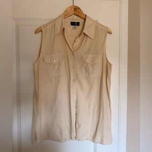 Silk Sleeveless Button-Up Blouse in Beige